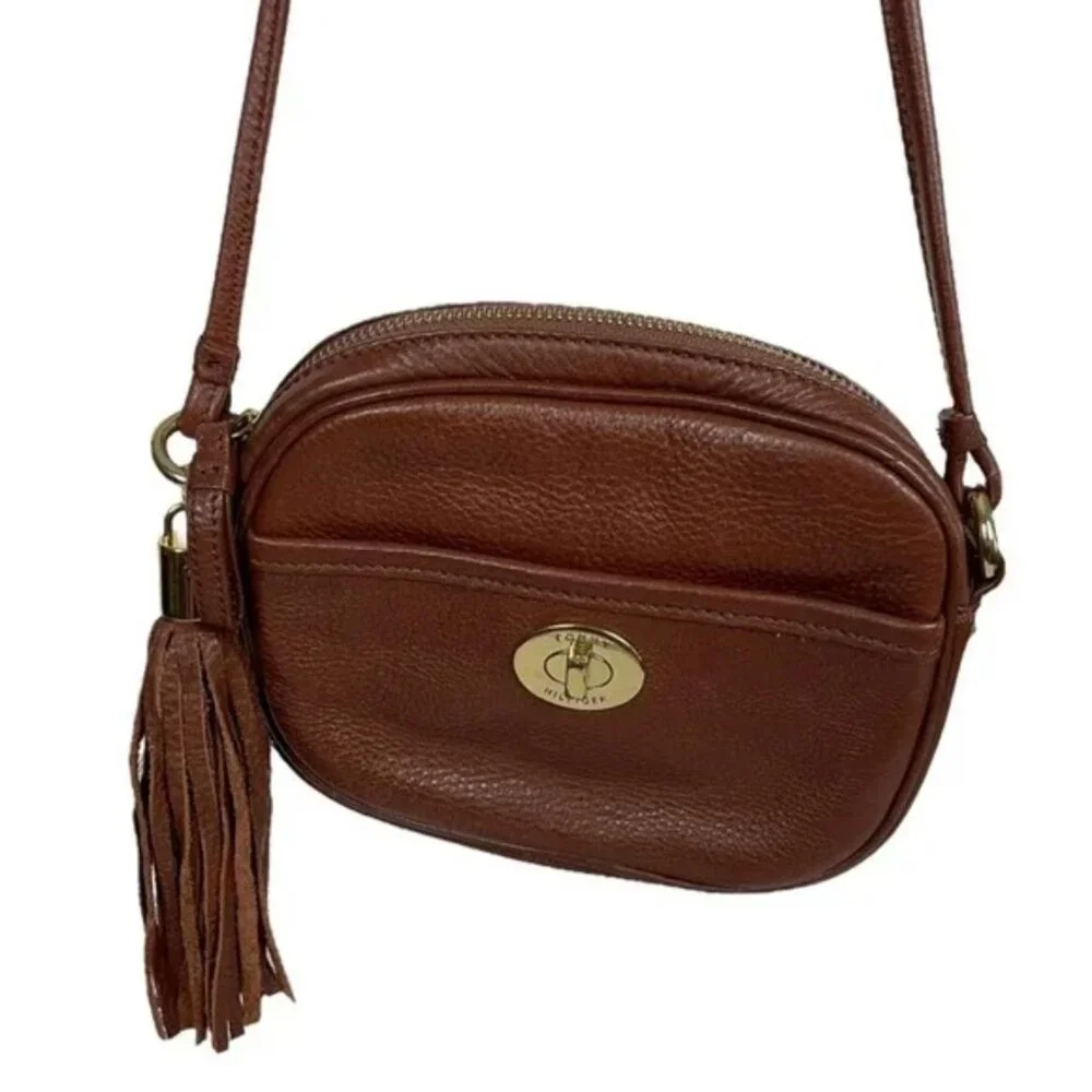 Vintage Y2K Tommy Hilfiger Tassle Genuine Leather Crossbody Handbag Brown